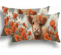 Pillow Cases 2 Pack, The Beautiful Lady Yu Cushion Covers Decorative Rectangle Pillow Cases, Linen Highland Cattle Cushions, Lumbar Pillowcase 16x32in with Invisible Zipper Home Decor 35x70cm W0VJ-621