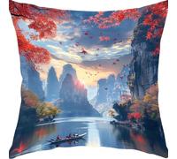 Pillow Cases 35x35cm Outdoor Cushion Covers Waterproof Maple Leaf Lake Linen Garden Cushions for Sofa Square Throw Pillow, for Patio Couch Bed Balcony Home Decor Decorative Throw Pillowcases YX1RB-164