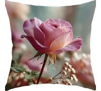 Pillow Cases 35x35cm Outdoor Cushion Covers Waterproof Pink Rose Linen Garden Cushions for Sofa Square Throw Pillow, for Patio Couch Bed Balcony Home Decor Decorative Throw Pillowcases YX1RB-160