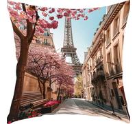Pillow Cases 50x50cm Outdoor Cushion Covers Waterproof Paris Tower Flower Linen Garden Cushions for Sofa Square Throw Pillow, for Patio Couch Bed Balcony Home Decor Decorative Throw Pillowcases YX1RB4