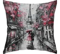 Pillow Cases 55x55cm Outdoor Cushion Covers Waterproof Paris Tower Pink Linen Garden Cushions for Sofa Square Throw Pillow, for Patio Couch Bed Balcony Home Decor Decorative Throw Pillowcases YX1RB-1