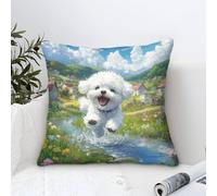 Pillow Cases Bichon Frise Dog Modern Art Decorative,Pastoral Pet Pattern Square Cushion Cover Soft Polyester Pillowcases for Couch Bedroom Sofa Car Home Living Room Decor 50x50cm