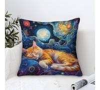 Pillow Cases Ginger Cat Modern Art Decorative,Dreamy Cosmic Pattern Square Cotton Cushion Cover Soft Polyester Throw Pillow Cover for Sofa Patio Home Decor 50x50cm