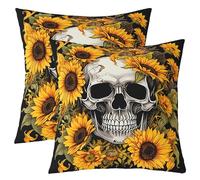 Pillow Cases, Gothic Skull Halloween Sunflowers Flower Rural Country Pillowcase Zippered Cushion Cover Luxurious Pillow Cover For Sofa Car Bedroom 45X45cm