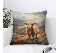 Pillow Cases Highland Cow Modern Art Decorative,Landscape Pastoral Pattern Square Cushion Cases Soft Polyester Throw Pillow Cover Home for Livingroom Outdoor Garden Sofa Decor 50x50cm