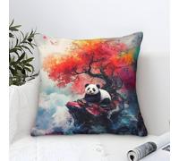 Pillow Cases Panda Modern Art Decorative,Eastern Ink Landscape Pattern Square Cushion Cases Soft Polyester Throw Pillow Cover Home for Livingroom Outdoor Garden Sofa Decor 45x45cm
