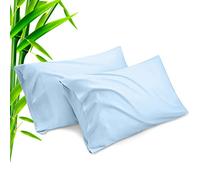 Pillow Cases Queen Size 2 Pack, Bamboo Rayon Pillowcases with Envelope Closure, Cooling Breathable Pillow Case for Hot Sleepers & Night Sweats, 20x30 inches, Aqua Blue