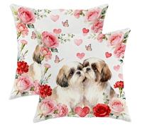 Pillow Cases Set Of 2 Dogs Romantic Fanciful Flower Hearts None Peach Square Throw Pillow Case Printed With Invisible Zipper Chair Pillowcases, For Living Room, Garden, Home, 45x45cm