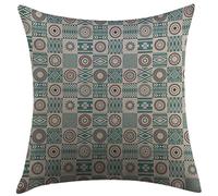 Pillow Cover Afghan Checkered Squares With Ethnic Motifs Rhombuses Circles And Stripes Brown And Slate Blue Cushion Covers Washable Cushion Case For Home Livingroom Sofa 45X45 Cm