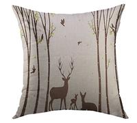 Pillow Cover Aspen Birch Tree With Deer Birds Silhouette Autumn Bark Throw Pillows Case Breathable Pillow Protectors For Sofa Home Bedroom 45X45 Cm