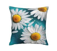 Pillow Cover Beautiful Daisies With White Petals Nature Green Background Design Pillow Protectors Cozy Pillowcases Super Soft Cushion Case For Couch Sofa Home 45X45 CM