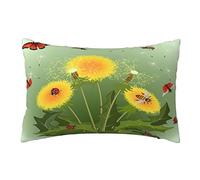 Pillow Cover Beautiful Yellow Dandehome Decor Long Cute Red Ladybugs Nature Painting Pillow Protectors Luxury Cushion Case Cozy Pillowcases For Couch Livingroom Bed Chair 45X45 CM