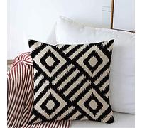 Pillow Cover Black White Seamless Ethno Print Pattern Uzbek Stripe Abstract Textures Squares Folk Scrapbooking Bed Cushion Covers Super Soft Cushion Case For Home Bed Chair 45X45 CM