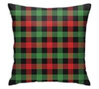 Pillow Cover Christmas Red Green Tartan Scottish Cage 45X45Cm Cushion Cover Polyester Invisible Zipper Pillowcases For Garden Sofa Office
