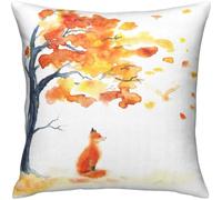 Pillow Cover Cute Fox Sitting Under The Tree Golden Leaves Cartoon Animal Painting Throw Pillows Case Premium Pillow Protectors Cozy Cushion Covers For Sofa Couch Bed Chair 45X45 CM
