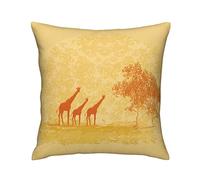 Pillow Cover Cute Giraffe Family In Nature Vintage Texture Background Design Pillowcases Cozy Cushion Covers Super Soft Pillow Protectors For Sofa Home Bedroom 45X45 CM
