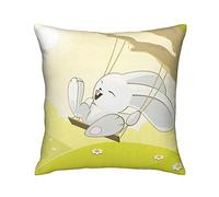 Pillow Cover Cute Rabbit Playing On The Swing Natural White Green Grass Animal Painting Cushion Case Premium Cushion Covers Cozy Pillowcases For Livingroom Bedroom Bed Chair 45X45 CM