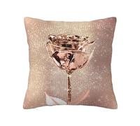 Pillow Cover,Decorative Throw Pillowcase Soft Cushion Covers 40x40 cm for Bedroom Sofa,Pink Rose Flower Gold Copper Sequin Sparkly