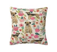 Pillow Cover,Decorative Throw Pillowcase Soft Cushion Covers 45x45 cm for Bedroom Sofa,Border Terrier Florals Cream