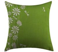 Pillow Cover Dragonfly Flower Petals Spring Motif Childish Growth Nature Seasonal Graphic Art Lime Green White Cushion Case Cozy Pillowcases For Sofa Home Bedroom 45X45 Cm