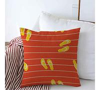 Pillow Cover Flip Flops On Retro Red Strips Cute Textures Boy Trip Symbol Holiday Objects White Design Summer Pillow Protectors Premium Cushion Covers For Bedroom Home 45X45 CM