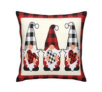 Pillow Cover Happy Day Cute Gnomes With Buffalo Plaid Love Heart Design Pillow Protectors Breathable Cushion Case Comforts Pillowcases For Livingroom Couch Home 45X45 CM