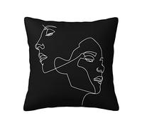 Pillow Cover Human Faces On Simple Black Background Creative Line Hand Drawn Art Painting Pillow Protectors Luxury Throw Pillows Case Cozy Cushion Case For Sofa Home Bedroom 45X45 CM
