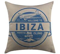 Pillow Cover Ibiza Plane To A Tropical Island With Palm Trees Welcome To Paradise Island Message And Blue Cushion Case Luxury Pillowcases For Livingroom Sofa Home 45X45 Cm