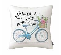 Pillow Cover Life Is a Beautyful Ride Bicycle Throw Pillow Case Sweet Love Square Cushion Cover 18 X 18 Inches Cotton Linen