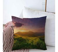 Pillow Cover Mount Valley Fog Grass Spring During Sunrise Sunset Natural Evening Summer Nature Parks Pillow Protectors Super Soft Cushion Covers For Sofa Home 45X45 CM