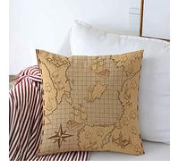 Pillow Cover Silhouette Boat Old Map Isometric Plan Adventure Cartographytress Citadel Ship Coast Coastline Throw Pillows Case Cozy Cushion Case For Bed Chair Couch 45X45 CM