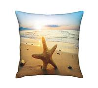 Pillow Cover Starfish Sunrise Sunset On The Beach Summer Seaside Beautiful Landscape Cushion Case Decorative Pillowcases Comforts Cushion Covers For Sofa Home Bedroom 45X45 CM