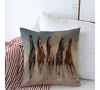 Pillow Cover Sunset Horse Dawn Mammal Herd Group Run White Fast Desert Runner Dust Heaven Silver Farm Grey Equine Pillowcases Premium Pillow Protectors For Sofa Livingroom 45X45 CM