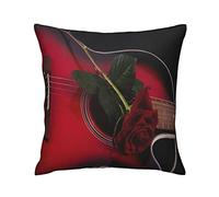 Pillow Cover Vintage Red Guitar With Romantic Blooming Musical Instrument Art Design Pillowcases Luxury Cushion Covers Modern Throw Pillows Case For Livingroom Bedroom Bed Chair 45X45 CM