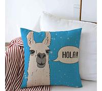 Pillow Cover Wool Funny Lama Alpaca Snow Hola Blue Animals Wildlife Llama Abstract Chile Drawing Cool Peru Cute Cushion Covers Luxury Pillowcases For Bed Chair Sofa 45X45 CM