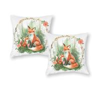 Pillow Covers 45X45Cm Set Of 2 Pillowcase Comfortable Pillow Covers For Garden Furniture Bedroom Red Fox Trees Animal Tree Grass Rose Flower Watercolor