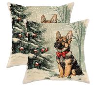 Pillow Covers Christmas Shepherd German Dog Puppy Xmas Tree Snow Set Of 2 Supportive Cushion Covers For Summer Bench Patio