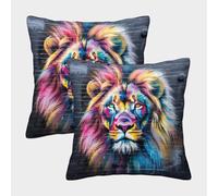 Pillow Covers Lion Pack of 2 Square Decorative Throw Pillow Case Cover Colorful Lion for Couch Sofa Bed Living Room Bedroom 50x50cm