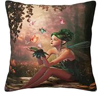 Pillow Covers Magic Green Fairy Girl with Wings Butterflies Design Plush Pillowcases Square Cushion Pillow Cas A 45cm*45cm