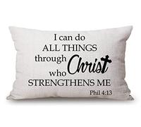 Pillow Covers with Family Inspirational Quotes 12" x 20" Farmhouse Rustic Décor Lumbar Pillow Covers Housewarming Gifts Family Room Décor - I Can Do All Things Through Christ who Strengthens me
