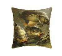 Pillow, Gold Trim Velvet Pillowcases Cushion Covers Throw Pillow for Home Bed Sofa Car, Carp Fishing Art