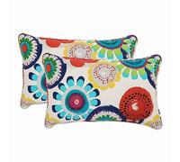 Pillow Perfect Bright Floral Indoor/Outdoor Accent Throw Pillow, Plush Fill, Weather, and Fade Resistant, Lumbar - 11.5" x 18.5", Blue/Ivory Crosby, 2 Count