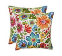 Pillow Perfect Bright Floral Indoor/Outdoor Accent Throw Pillow Plush Fill, Weather, and Fade Resistant, Large - 18.5" x 18.5", Blue/Purple Gregoire 2 Count