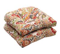 Pillow Perfect Bright Floral Indoor/Outdoor Chair Seat Cushion Tufted, Weather, and Fade Resistant, 19" x 19", Green/Red Zoe 2 Count