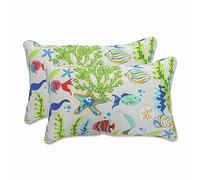 Pillow Perfect Outdoor/Indoor Coral Bay Blue Lumbar Pillows, 2 Count