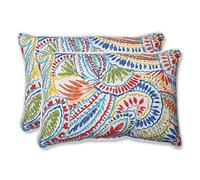 Pillow Perfect Paisley Indoor/Outdoor Accent Throw Pillow, Plush Fill, Weather, and Fade Resistant, Large Lumbar - 16.5" x 24.5", Blue/Multi Ummi, 2 Count