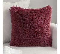 Pillowcase 4pcs Solid Soft Fluffy Cushion Cover Decorative Sofa Pillow Cover Home Pillowcase Shaggy Fur Cushion Cover 45x45cm Microfiber Pillow Cases (Color : Wine red, Size : 45x45cm)