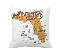 Pillowcase Cartoon Of Florida Map Attractions Travel Miami Drawn Cushion Cover Breathable Throw Pillow Cover Square Throw Pillow Case For Chair Living Room Bedroom 45X45Cm