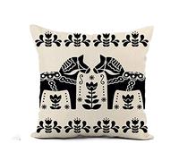 Pillowcase Dalahorse Swedish Dala Daleclarian Horse Black And White Folk Pillow Cover Printed Throw Pillow Cover Zippered Cushion Cover For Living Room Chair Couch 45X45Cm