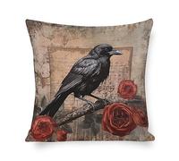 Pillowcase Halloween Crow & Rose With Invisible Zipper Throw Pillow Covers Cosy Cushion Cover Case For Toddler Cot Decor Spring 2 Pack